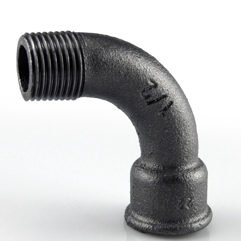 Raccord fonte malléable fileté courbe grand rayon 90° mâle femelle