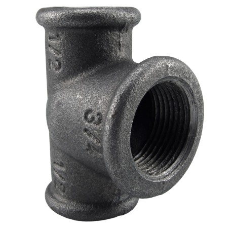 Black malleable cast iron fitting; Reduced female tees made of malleable cast iron