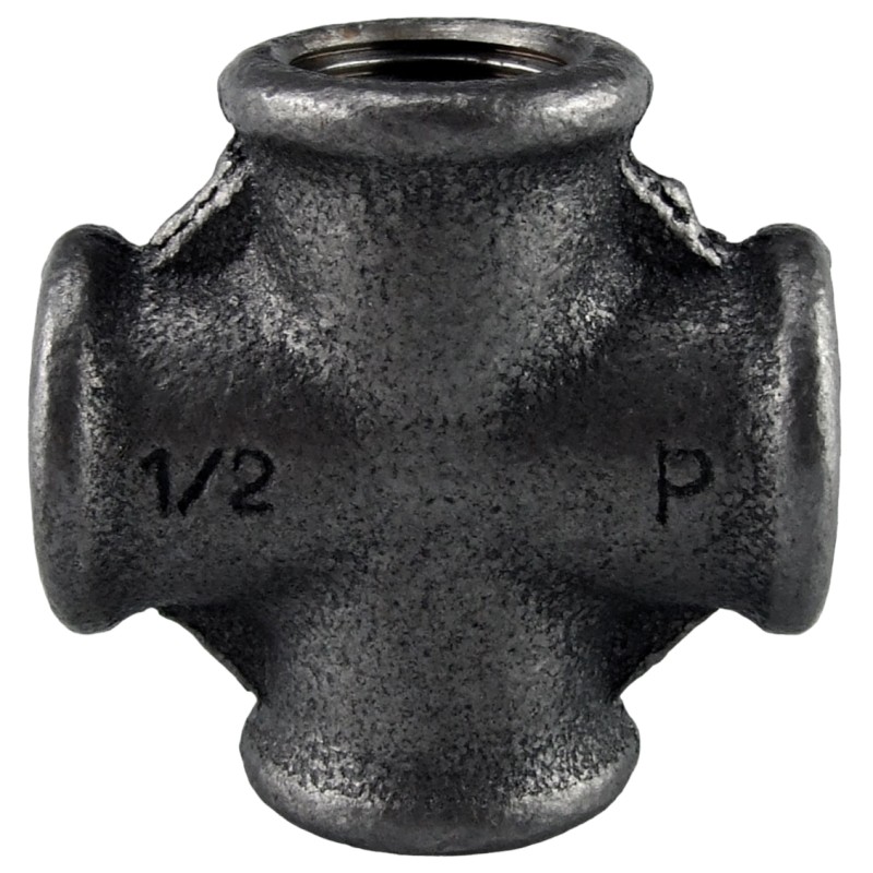 Raccord fonte malléable noir fileté Croix femelle