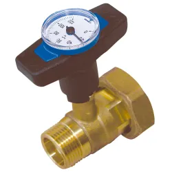 Vanne de retour 1" Mâle x 1" Mâle  poignée bleu avec thermomètre intégré