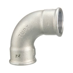 Galvanized malleable iron fitting, threaded 90° long-radius curve female female