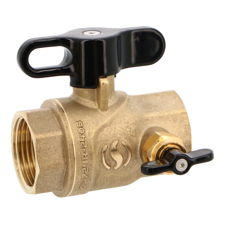 CW724R Serena lead-free ball valve with female drain, brass, black handle