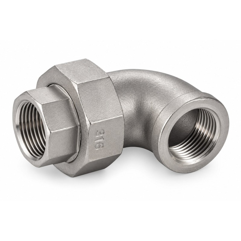 Coude union inox 316L femelle femelle PN20 moulé BSP Gaz Cylindrique