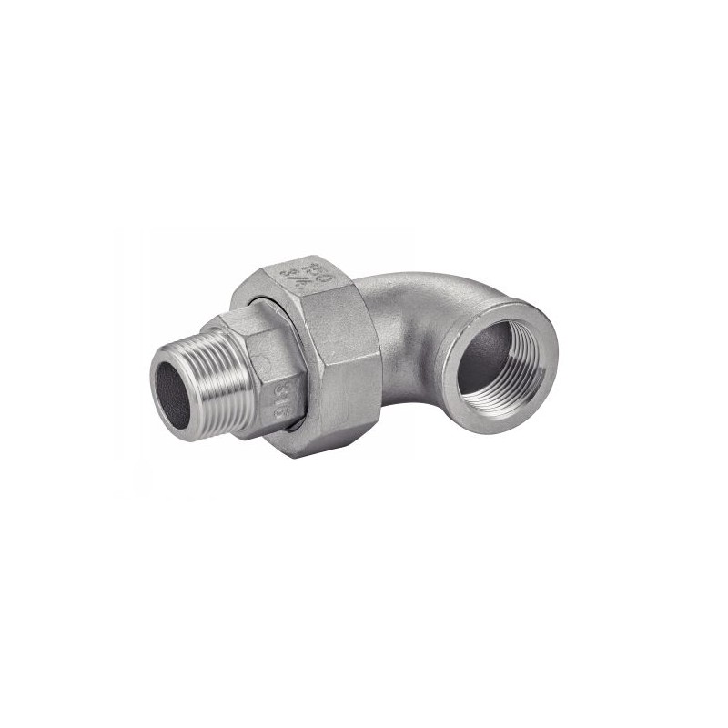 Coude union inox 316L mâle femelle PN20 moulé BSP Gaz Cylindrique