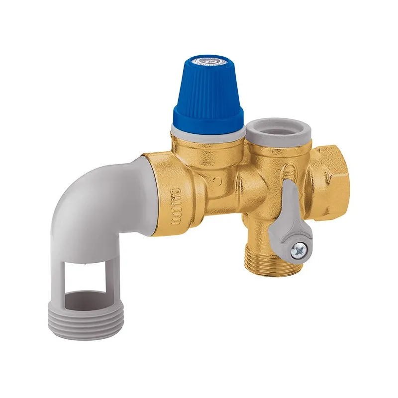 Groupe de sécurité coudé laiton avec siège inox 3/4" échappement 1" pour chauffe eau