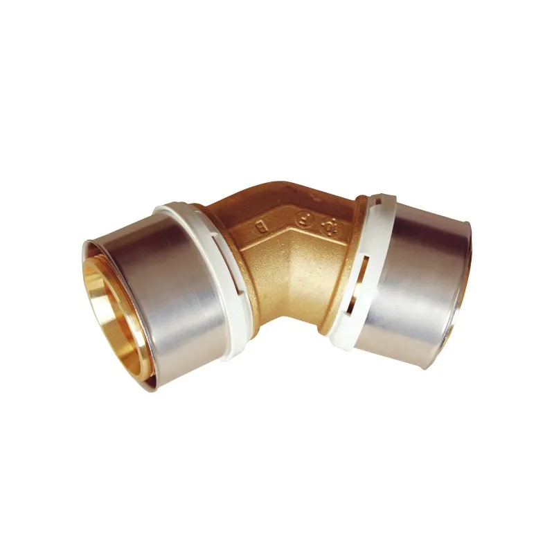 Raccord coude 45 à sertir laiton de type radial pour tubes multicouches Ø75