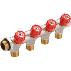 Collecteur sanitaire 3/4" à robinetterie intégrée déportée rouge