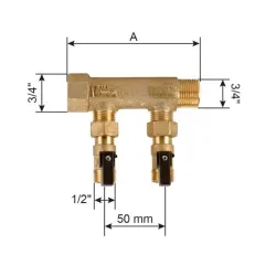 Dimension Collecteur série C portée plate pré-équipé MF 3/4" laiton avec vannes M1/2"