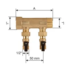 Dimension Collecteur série C portée plate pré-équipé MF 1" laiton avec vannes M1/2"