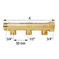 Dimension Collecteur série C portée plate éco-conçu MF 3/4" laiton M1/2"