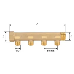 Dimension Collecteur série C portée plate MF 1" laiton M1/2"