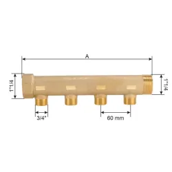 dimension Collecteur série C portée plate MF 1"1/4 laiton M3/4"