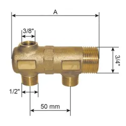 Dimension Collecteur simple portée plate MF 3/4" laiton M 1/2" avec prise de purge F 3/8"