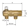 Dimension Collecteur simple portée plate MF 3/4" laiton M 1/2" avec prise de purge F 3/8"