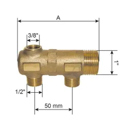 Dimension Collecteur simple portée plate MF 1" laiton M 1/2" avec prise de purge F 3/8"
