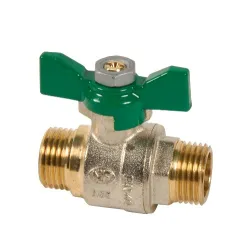  	Vanne à sphère laiton mâle -mâle titré CW617N poigneé papillon verte