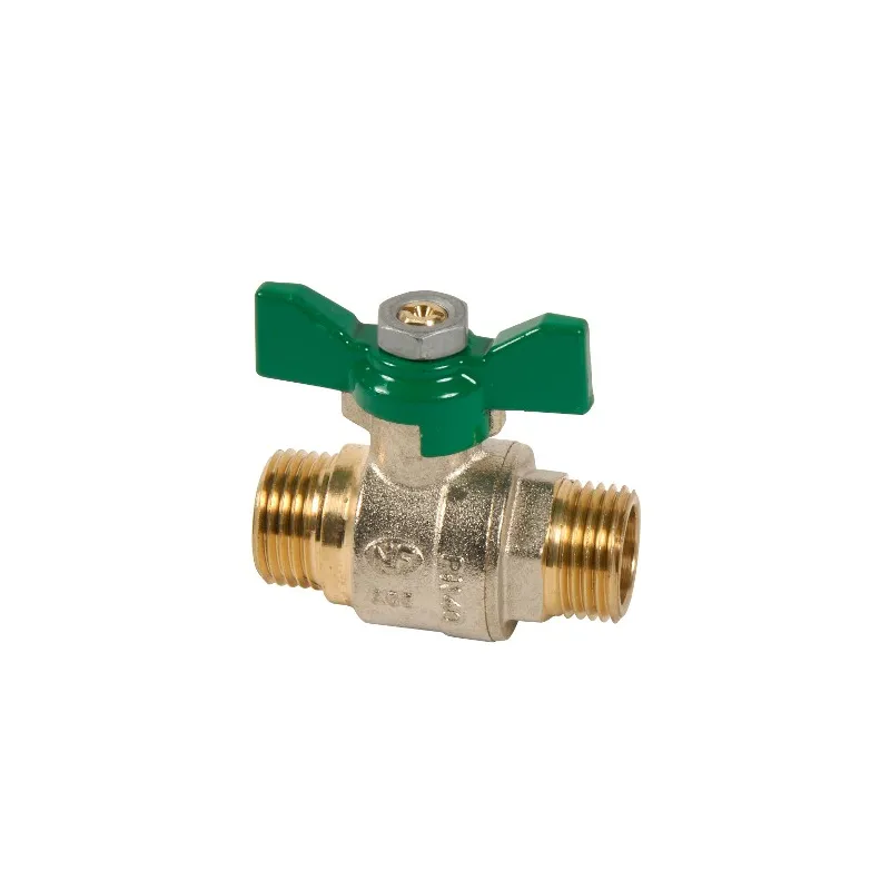  	Vanne à sphère laiton mâle -mâle titré CW617N poigneé papillon verte