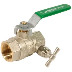 Vanne à sphère laiton femelle - femelle à purge titré CW617N  poigneé plate verte