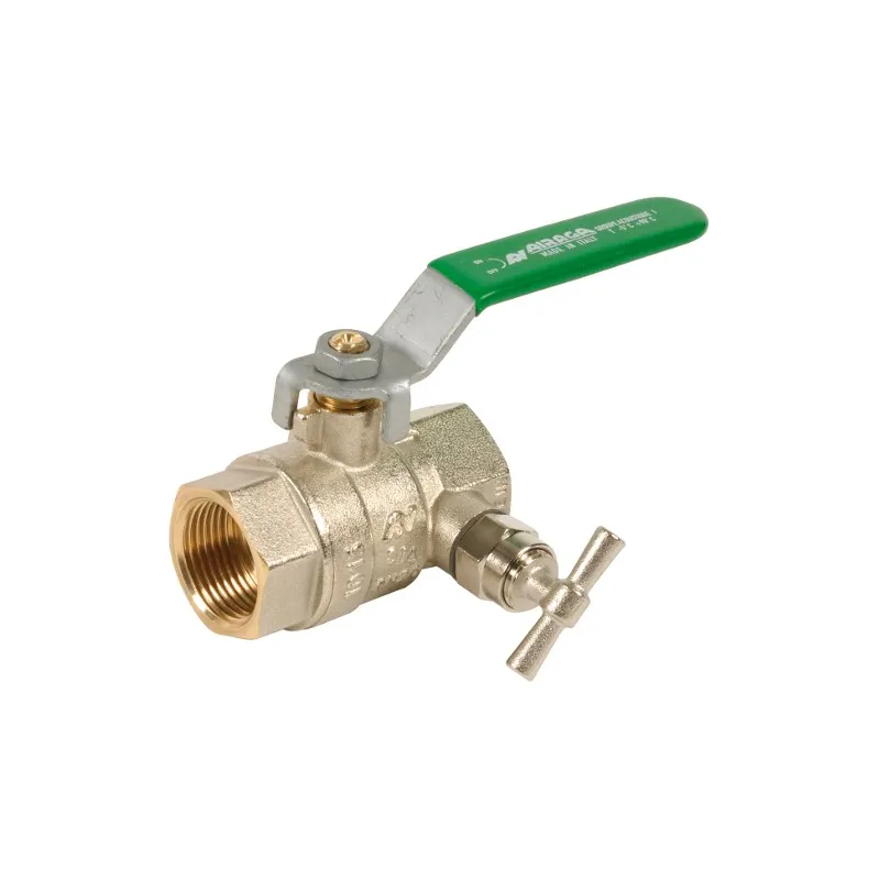 Vanne à sphère laiton femelle - femelle à purge titré CW617N  poigneé plate verte