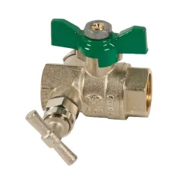 Vanne à sphère laiton femelle - femelle à purge titré CW617N  poigneé papillon verte