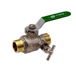 Vanne à sphère laiton mâle - mâle titré CW617N à purge poigneé plate verte