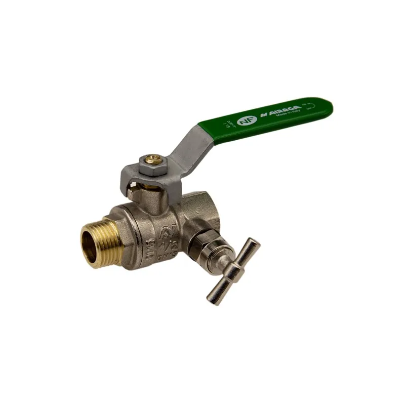 Vanne à sphère laiton mâle - femelle à purge titré CW617N poignée plate verte