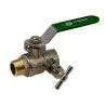 Vanne à sphère laiton mâle - femelle à purge titré CW617N poignée plate verte