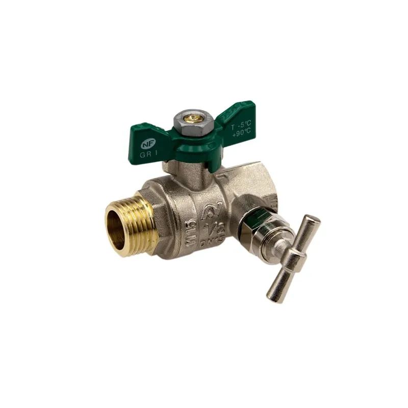 Vanne à sphère laiton mâle - femelle à purge titré CW617N poignée papillon verte