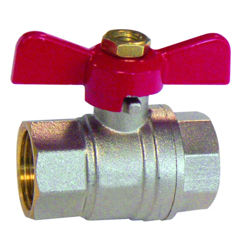 Vanne à sphère laiton titré CW510L référence + femelle - femelle poignée papillon rouge