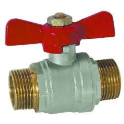 Vanne à sphère laiton titré CW510L référence + mâle - mâle poignée papillon rouge