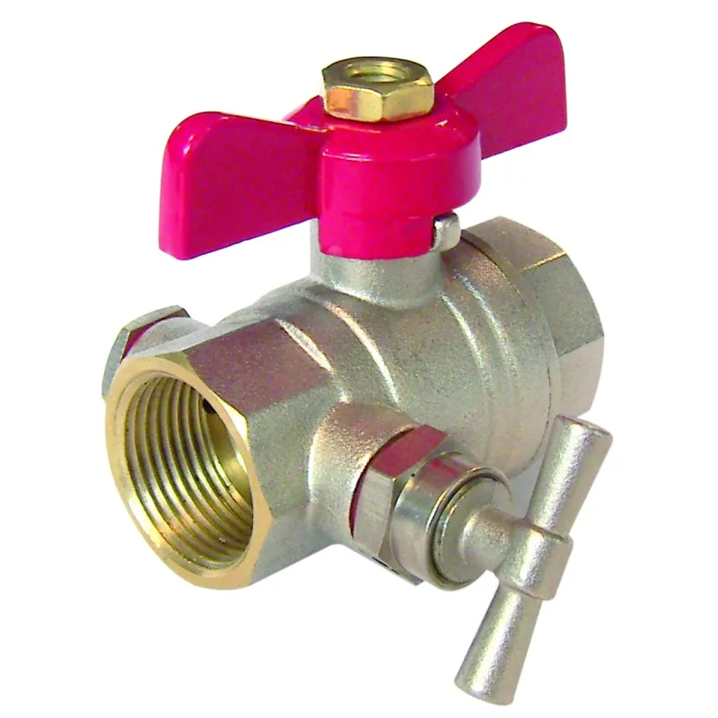 Vanne à sphère laiton titré CW510L référence + femelle - femelle à purge poignée papillon rouge