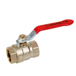 Vanne à sphère laiton femelle - femelle série bâtiment+ certifié ACS poignée acier plate rouge