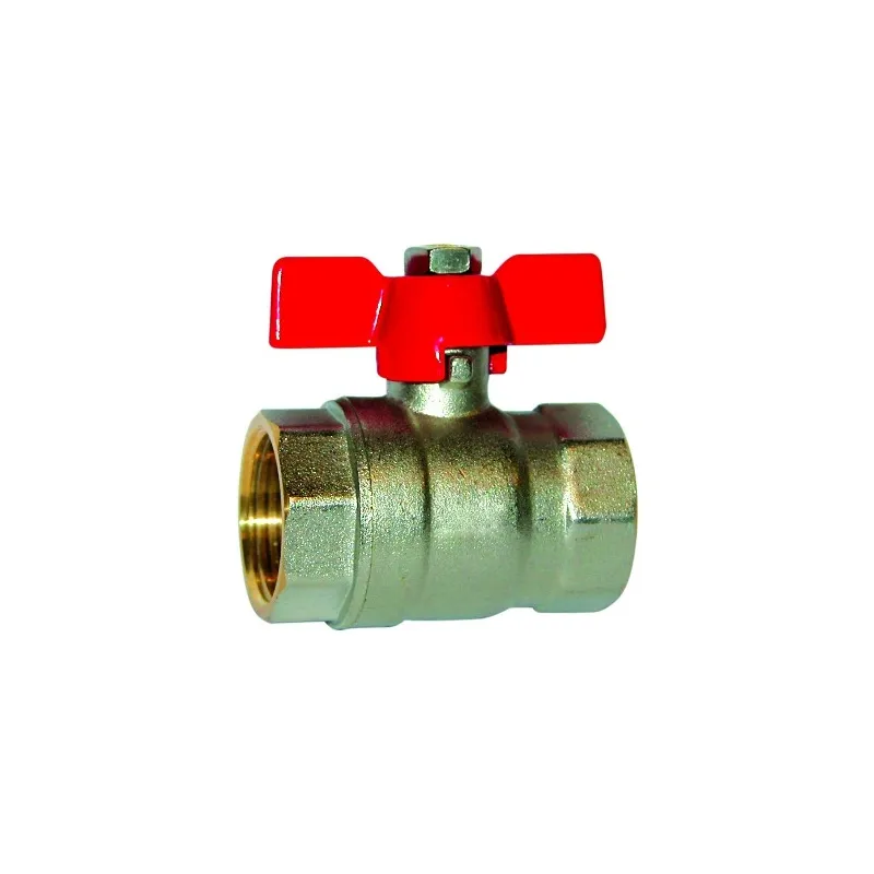 Vanne à sphère laiton femelle - femelle série bâtiment+ certifié ACS poignée papillon rouge