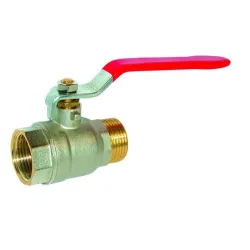 Vanne à sphère laiton titré CW617N mâle - femelle série bâtiment+ certifié ACS poignée acier plate rouge