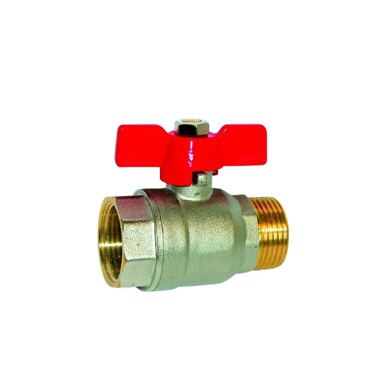 Vanne à sphère laiton titré CW617N mâle - femelle série bâtiment+ certifié ACS poignée papillon rouge