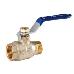 Vanne à sphère laiton titré CW617N mâle - femelle série bâtiment+ certifié ACS poignée plate bleue