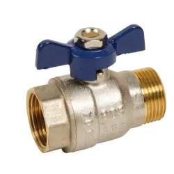 Vanne à sphère laiton titré CW617N mâle - femelle série bâtiment+ certifié ACS poignée papillon bleue