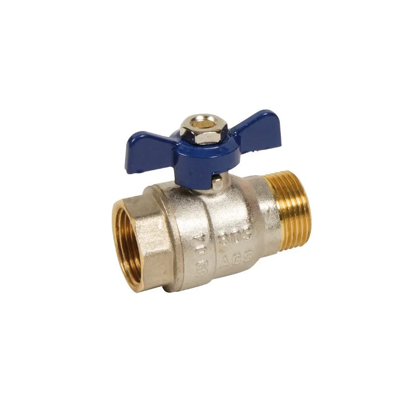 Vanne à sphère laiton titré CW617N mâle - femelle série bâtiment+ certifié ACS poignée papillon bleue