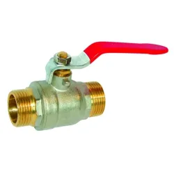 Vanne à sphère laiton titré CW617N mâle - mâle série bâtiment+ certifié ACS poignée plate rouge