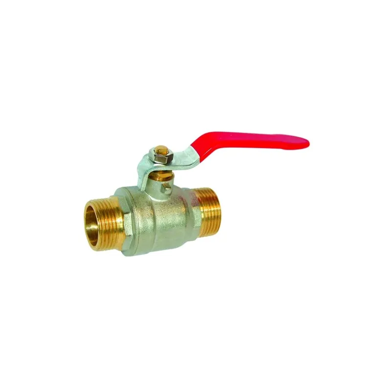 Vanne à sphère laiton titré CW617N mâle - mâle série bâtiment+ certifié ACS poignée plate rouge