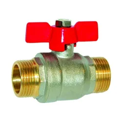 Vanne à sphère laiton titré CW617N mâle - mâle série bâtiment+ certifié ACS poignée papillon rouge