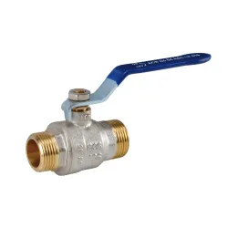 Vanne à sphère laiton titré CW617N mâle - mâle série bâtiment+ certifié ACS poignée plate bleue