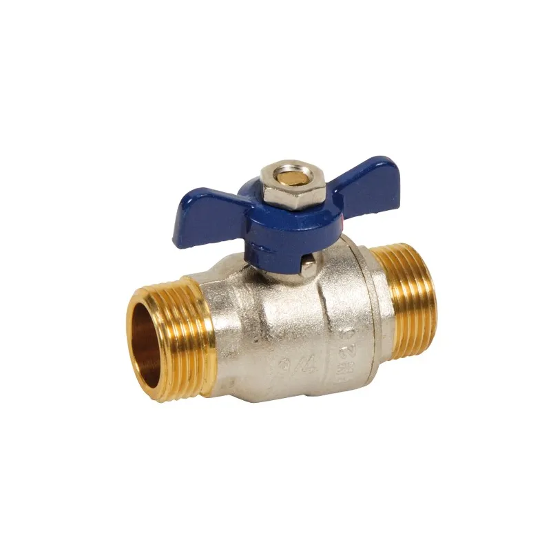 Vanne à sphère laiton titré CW617N mâle - mâle série bâtiment+ certifié ACS poignée papillon bleue