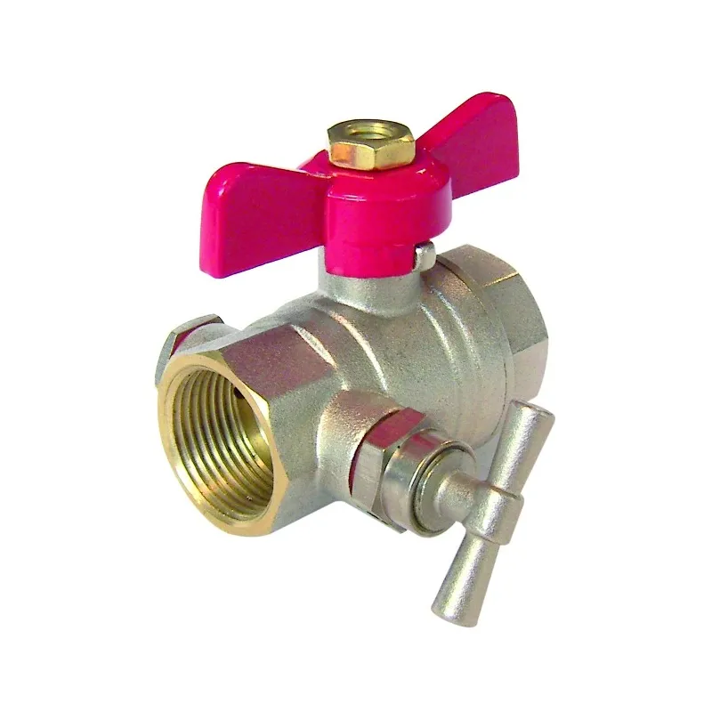 Vanne à sphère laiton titré CW617N femelle - femelle à purge série bâtiment+ certifié ACS poignée papillon rouge