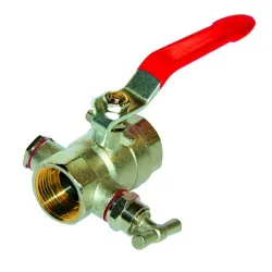 Vanne à sphère laiton titré CW617N femelle - femelle à purge série bâtiment+ certifié ACS poignée plate rouge