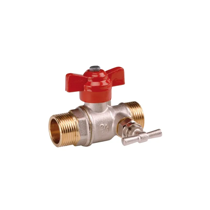 Vanne à sphère laiton titré CW617N à purge mâle - mâle poignée papillon