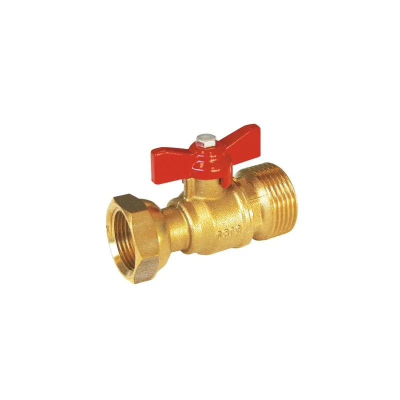 Vanne à sphère laiton écrou tournant modèle droit avant compteur mâle manette papillon rouge