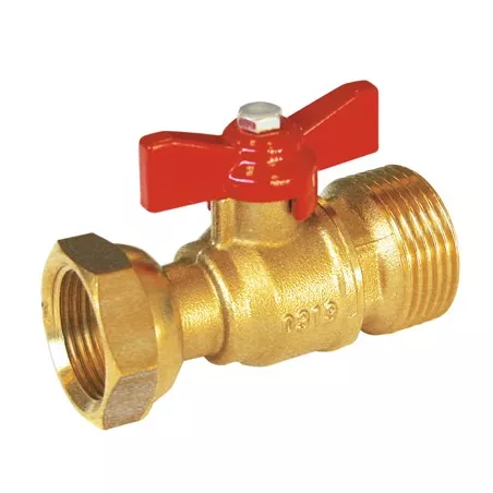 Vanne à sphère laiton écrou tournant modèle droit avant compteur mâle manette papillon rouge