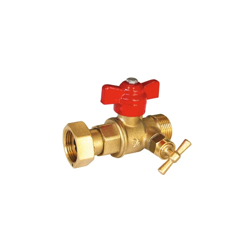 Vanne à sphère laiton écrou tournant - mâle modèle droit à purge inversée après compteur manette papillon rouge