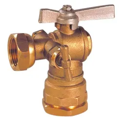 Vanne à sphère laiton à écrou tournant - raccord DECA à purge modèle équerre manette laiton 2/3-1/3